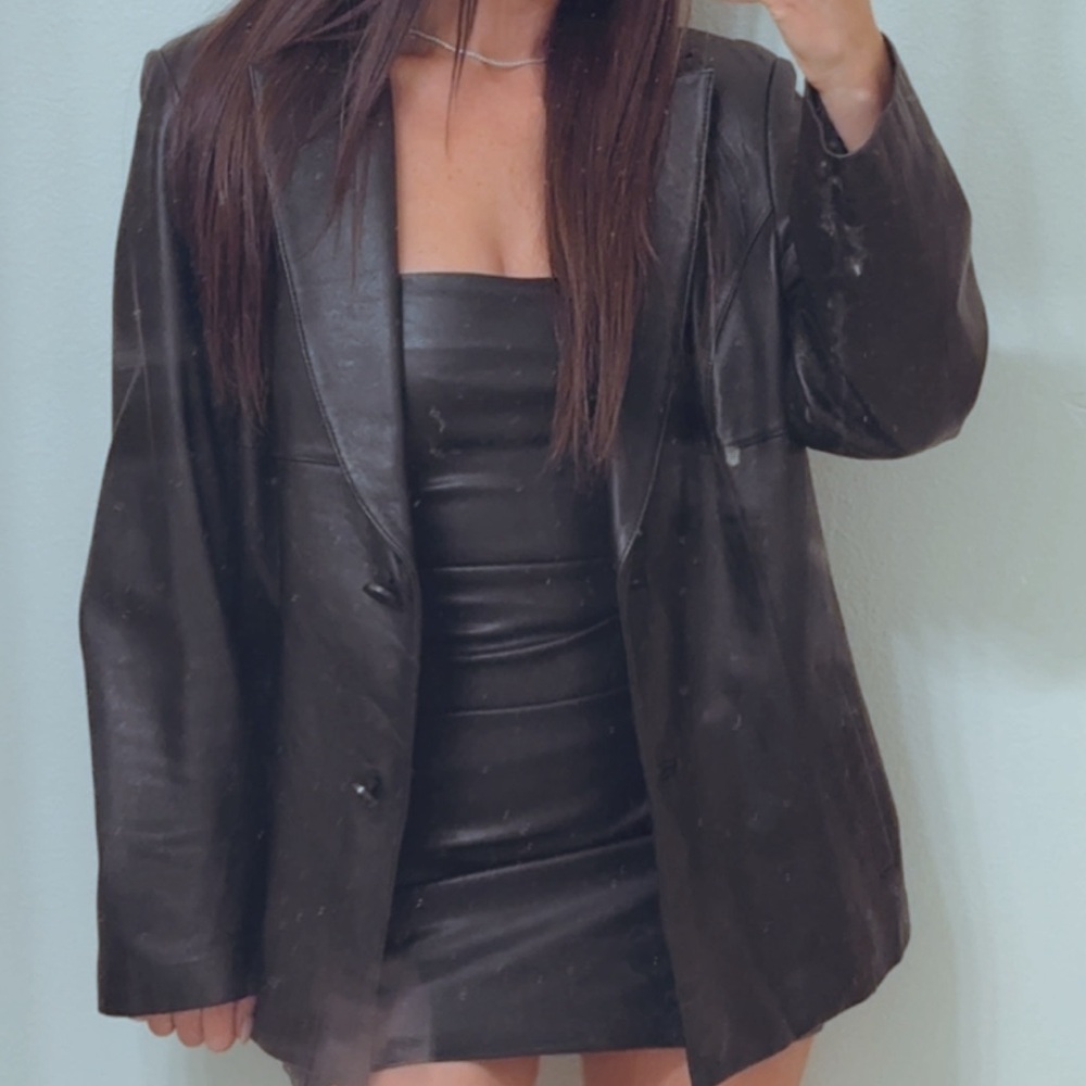 Women's Vintage Black Leather Blazer